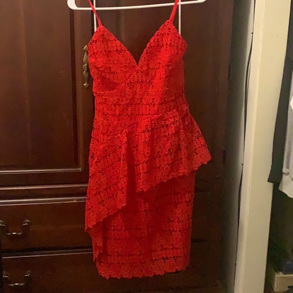 Red Lace Ruffled Dress